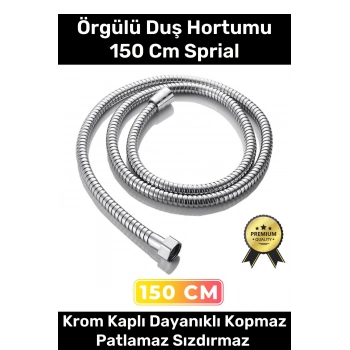 Premium Krom Kopmaz Patlamaz Sızdırmaz Bükülme Dayanıklı Bağlantı Örgülü 150 Cm Sprial Duş Hortumu