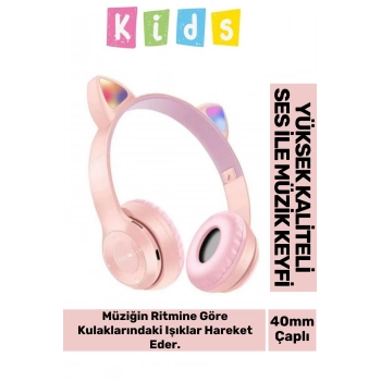 Gürültü Engelleyen Kız Erkek Çocuk Kedi Kulaklı Işıklı Mikrofonlu Kablosuz Bluetooth Kedili Kulaklık