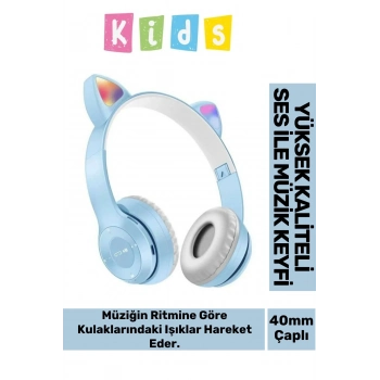 Gürültü Engelleyen Kız Erkek Çocuk Kedi Kulaklı Işıklı Mikrofonlu Kablosuz Bluetooth Kedili Kulaklık