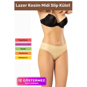 İz Göstermeyen Dikişsiz Kaymaz Toparlayıcı Popo Şekillendirici Kadın Lazer Kesim Midi Slip Külot