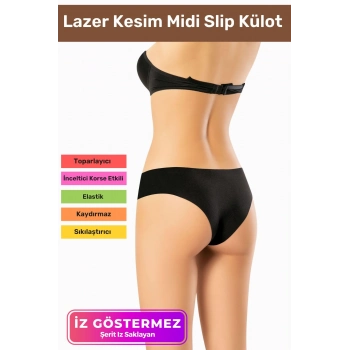 İz Göstermeyen Dikişsiz Kaymaz Toparlayıcı Popo Şekillendirici Kadın Lazer Kesim Midi Slip Külot