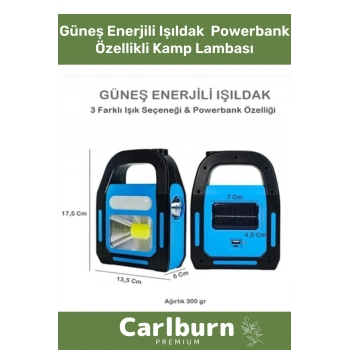 Özel Üretim Darbeye Dayanıklı 300 Gram Usb Güneş Enerjili Işıldak Powerbank Özellikli Kamp Lambası