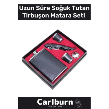 Özel Üretim Uzun Süre Soğuk Tutan Kahve Çelik Kutulu 1 Matara 2 Shot Bardak Tirbuşon Hediye Seti