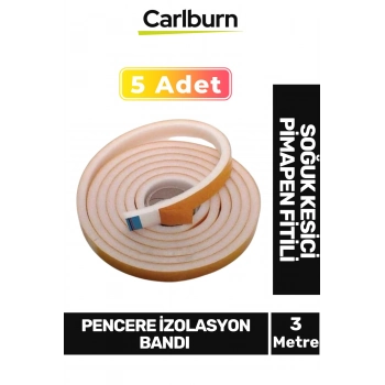 5 Adet 3 Metre İzolasyon Bandı Yapışkanlı Cam Yalıtım Süngeri Rüzgar Soğuk Kesici Pimapen Fitili
