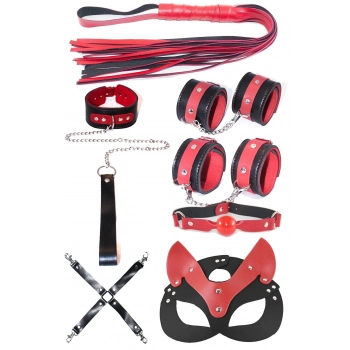Özel Üretim Kelepçe Maske Kırbaç Kadın Fantezi 7 Parça Bağlama Aksesuar Seti