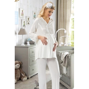 Özel Üretim Zarif Rahat Günlük Kullanım Doğum Sonrası Ekru Hamile Lohusa Pijama Takımı