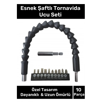 Özel Üretim 360 Derece Bükülebilen Manuel Tornavida Uyumlu Esnek Şaftlı 10 Parça Tornavida Ucu Seti