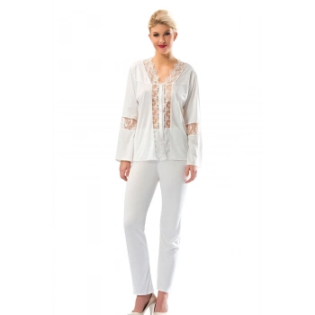 Yeni Sezon Rahat Çeyizlik Kadın Büyüleyici Şık Zarif Beyaz Penye Pijama Takımı