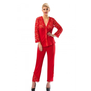 Yeni Sezon Rahat Çeyizlik Kadın Büyüleyici Şık Zarif Kırmızı Penye Pijama Takımı
