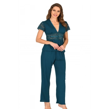 Yeni Sezon Rahat Çeyizlik Kadın Büyüleyici Şık Zarif Petrol Yeşili Penye Pijama Takımı