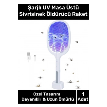 Özel Üretim Uzun Ömürlü Batarya Pratik Etkili 1200 mAh Şarjlı UV Masa Üstü Sivrisinek Öldürücü Raket