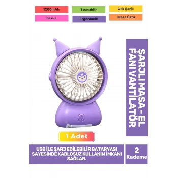 Sessiz 2 Kademeli Hafif Kablosuz 1200mAh Pervaneli Taşınabilir Usb Şarjlı Masa El Fanı Vantilatör