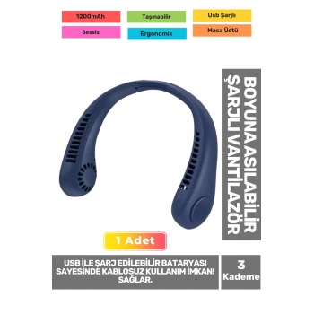 Premium Sessiz Sarı Eller Serbest Boyuna Asılabilir Şarjlı 3 Kademeli Vantilatör Klima Soğutucu Fan