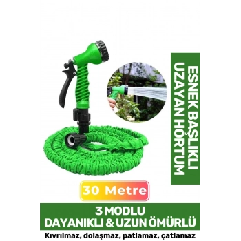 Premium Dolaşmaz Kırılmaz 7 Kademe Uzayan Bahçe Sulama Araç Yıkama Tabancalı 30 Metre Sihirli Hortum