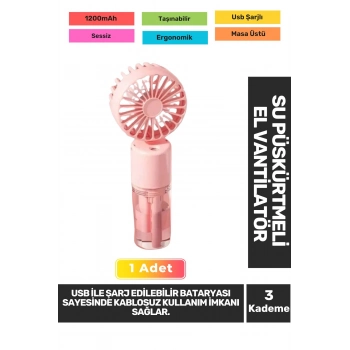 Sessiz 3 Kademeli Hafif Kablosuz Su Püskürtmeli Taşınabilir Usb Şarjlı Masa El Fanı Vantilatör