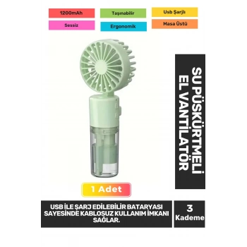 Sessiz 3 Kademeli Hafif Kablosuz Su Püskürtmeli Taşınabilir Usb Şarjlı Masa El Fanı Vantilatör