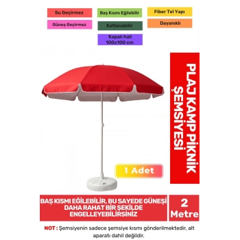 Güneş Su Geçirmez Fiber Tel Büyük Boy Katlanabilir Taşınabilir Dayanıklı 200cm Kamp Plaj Şemsiyesi