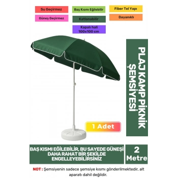 Güneş Su Geçirmez Fiber Tel Büyük Boy Katlanabilir Taşınabilir Dayanıklı 200cm Kamp Plaj Şemsiyesi
