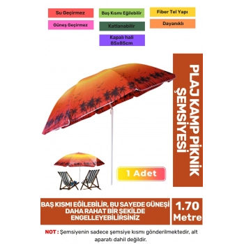 Güneş Su Geçirmez Fiber Tel Büyük Boy Katlanabilir Taşınabilir Dayanıklı 170cm Kamp Plaj Şemsiyesi