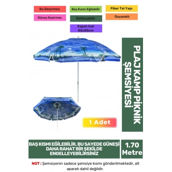 Güneş Su Geçirmez Fiber Tel Büyük Boy Katlanabilir Taşınabilir Dayanıklı 170cm Kamp Plaj Şemsiyesi