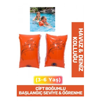 Yunus Desenli Başlangıç Seviye Çift Boğumlu 3-6 Yaş Çocuk Deniz Havuz Yüzme Öğrenme Şişme Kolluğu