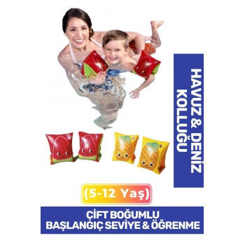 Meyve Desenli Başlangıç Seviye Çift Boğumlu 5-12 Yaş Çocuk Deniz Havuz Yüzme Öğrenme Şişme Kolluğu