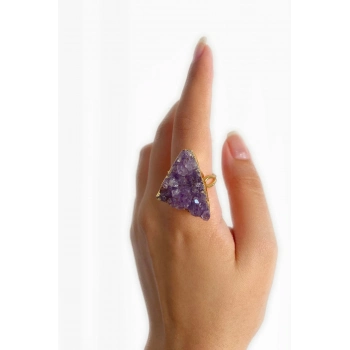 Nesra Özel Tasarım Hafif Doğal Taş Ayarlanabilir Altın Pirinç Kaplama Kararmaz Kadın Yüzük