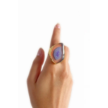 Estoy Altın Pirinç Kaplama Özel Tasarım Hafif Doğal Taş Ayarlanabilir Şık Kararmaz Kadın Yüzük