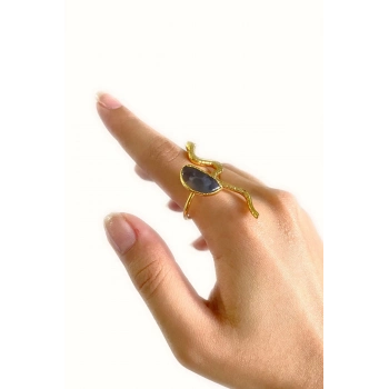 Vendi Altın Pirinç Kaplama Özel Tasarım Hafif Doğal Taş Ayarlanabilir Şık Kararmaz Kadın Yüzük