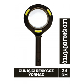 Özel Tasarım Sert Plastik Saplı Pilli Gün Işığı Smd Led Işıklı El Büyüteç Okuma Yazma Mercek 24cm