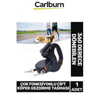 360 Derece Dönebilen Aydınlatmalı Uzunluk Ayarlanabilen Çok Fonksiyonlu Çift Köpek Gezdirme Tasması