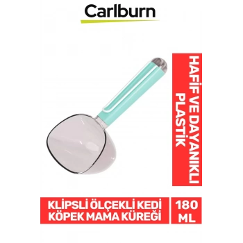 Özel Üretim Dayanıklı Şeffaf Başlıklı 180ml Kapasiteli Klipsli Ölçekli Kedi Köpek Mama Küreği