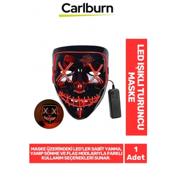 Özel Tasarım Pilli Dayanıklı Rahat Hafif 3 Modlu Uzun Süre Güçlü LED Işıklı Turuncu Maske 1 Adet