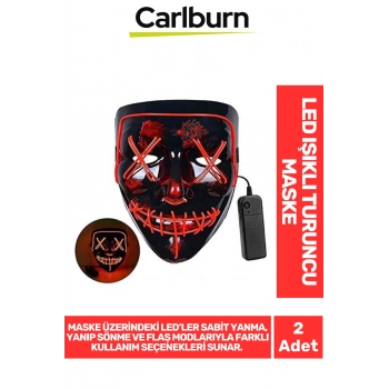 Özel Tasarım Pilli Dayanıklı Rahat Hafif 3 Modlu Uzun Süre Güçlü LED Işıklı Turuncu Maske 1 Adet