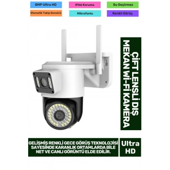 8MP Ultra HD 355° Yatay 90° Dikey Çift Lensli Otomatik Takip Dış Mekan Wi-Fi Mobil İzlenen Kamera