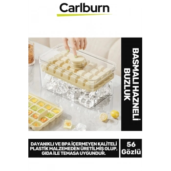Yeni Nesil Dayanıklı Bpa İçermeyen Düğmeli Basmalı Çift 56lı Buz Küpü Kalıbı Saklama Kutulu