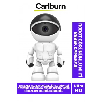 355° Yatay 45° Dikey Hareket Çift Taraflı Ses Gece Görüşü Robot Görünümlü 2.4 GHz Wi-Fi Bebek Kamera