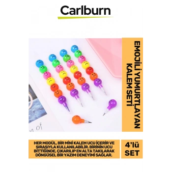 Özel Tasarım İlkokul Okul Öğrenci Eğlenceli Renkli Hafif Emojili Yumurtlayan Mini Kalem Seti 4lü