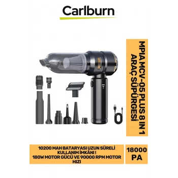 Premium 18000 PA Çekim Emiş Gücü 180W Led Göstergeli 0.5L Hacimli Şarjlı 10200 mAh Araç Süpürgesi