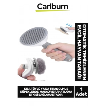 Premium Otomatik Tuşlu Temizlenen Evcil Hayvan Kedi Köpek Pet Tüy Toplayıcı Tarağı - Gri