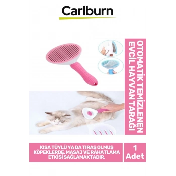 Premium Otomatik Tuşlu Temizlenen Evcil Hayvan Kedi Köpek Pet Tüy Toplayıcı Tarağı - Pembe