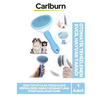 Premium Otomatik Tuşlu Temizlenen Evcil Hayvan Kedi Köpek Pet Tüy Toplayıcı Tarağı - Mavi