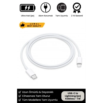 Premium Apple Iphone Uyumlu Hızlı Şarj Usb-c To Lightning Tüm Modellere Uyumlu Şarj Kablosu 1m
