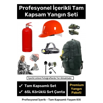 Premium Tam Kapsamlı Hazır Yangın Tüpü Battaniye Kazma Kürek Baret Dahil Acil Durum Sırt Çantası