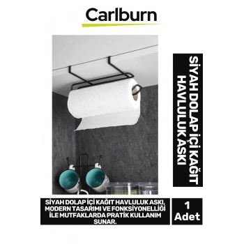 Özel Üretim 28x13 cm Metal İz Bırakmayan Kolay Montaj Dayanıklı Siyah Dolap İçi Kağıt Havluluk Askı