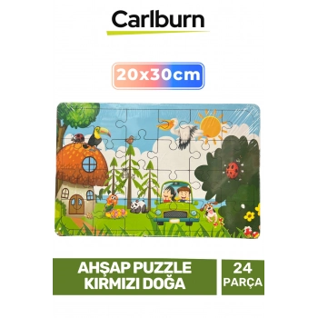 Özel Üretim Eğitici Zeka Geliştirici Öğretici Ahşap Puzzle Kırmızı Doğa - 24 Parça