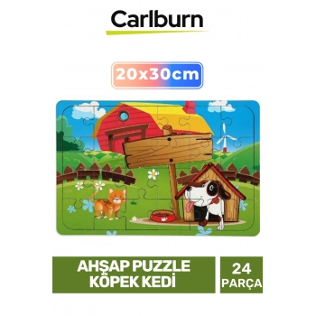 Özel Seri Eğitici Zeka Geliştirici Öğretici El Göz Koordinasyonu Ahşap Puzzle Köpek Kedi - 24 Parça