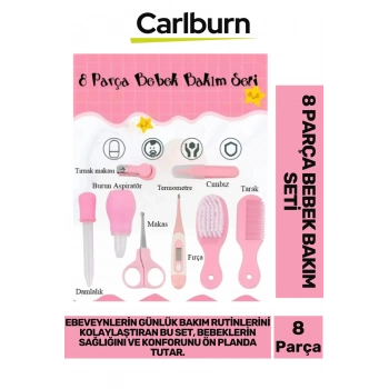 Özel Üretim Fırça Tırnak Makası Cımbız Termometre Aspiratör Damlalık 8 Parça Bebek Bakım Seti