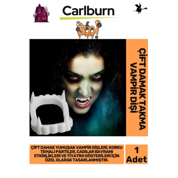 Özel Üretim Kostüm Parti Halloween Cadılar Bayramı Esnek Beyaz Renk Çift Damak Takma Vampir Dişi