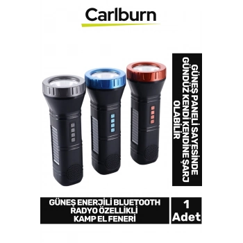 Premium 800 mAh Güneş Enerjili TWS Bluetooth Radyo Özellikli Kamp 7W LED El Feneri